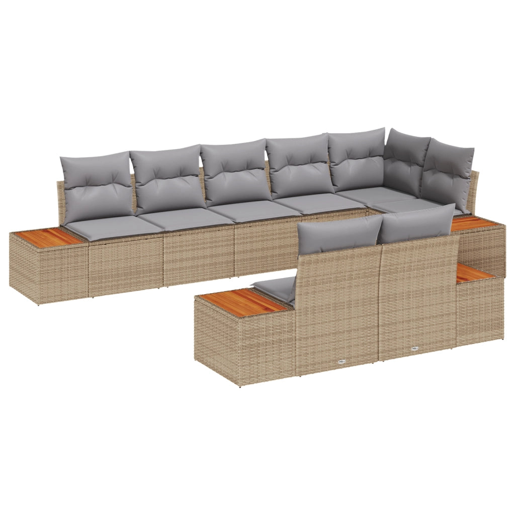 Set divani da giardino 8 pezzi con cuscini Beige Rattan in poliestere Acacia