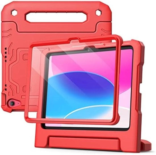 Case per bambini per iPad 11e/10e generazione (2025/2022) con schermo protettivo integrato, maniglia shockassorbente, copertura tablet standard - rosso