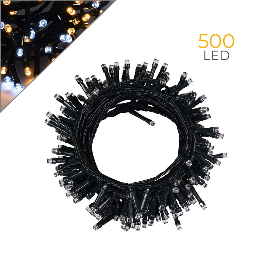 CATENA LUMINOSA LED 500 LUCI BIANCHE E GIALLE - VERSATILITA' PER INTERNI ED ESTERNI CON PROTEZIONE IP44