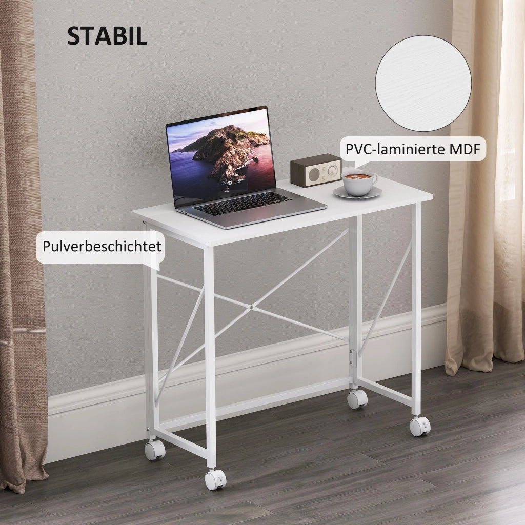 Scrivania con ruote pieghevole in metallo ¨C zephmum ¨C bianco 80x40x75 cm