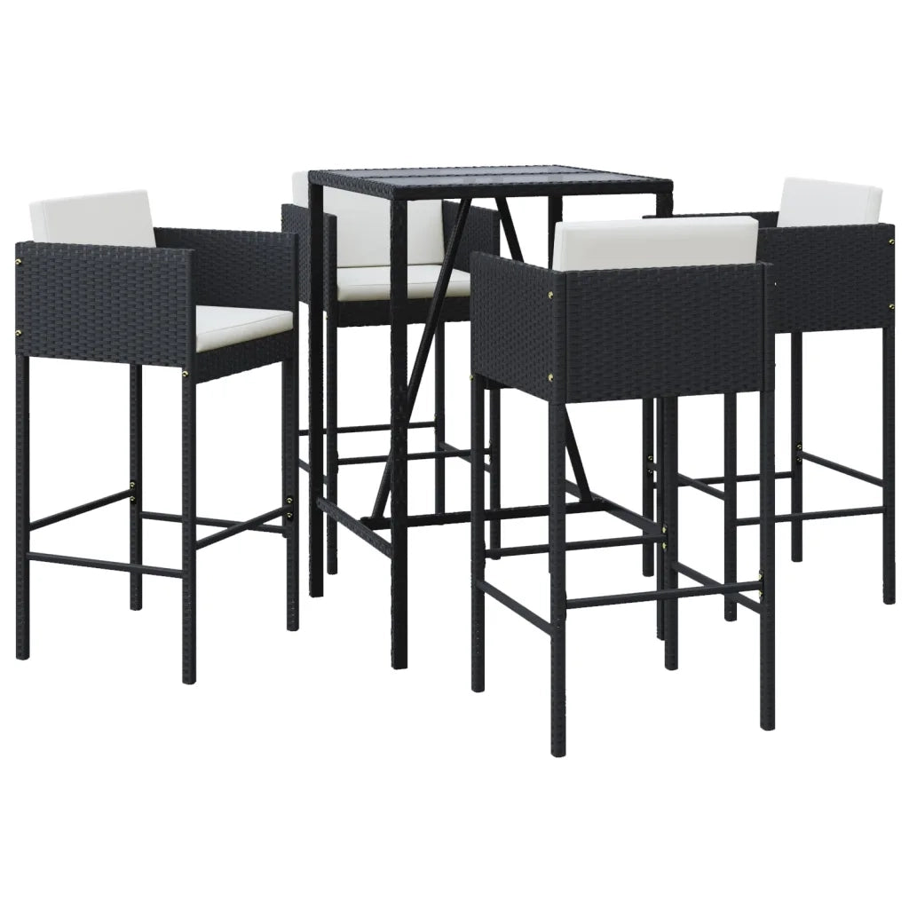 Set Bar da Giardino 5 pz con Cuscini in Polyrattan Nero 3200662