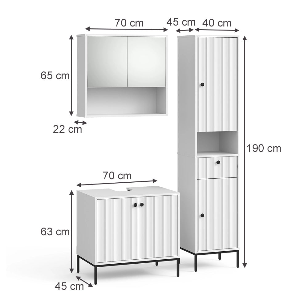 Vicco Set di mobili da bagno Ondulazione bianca 3 parti