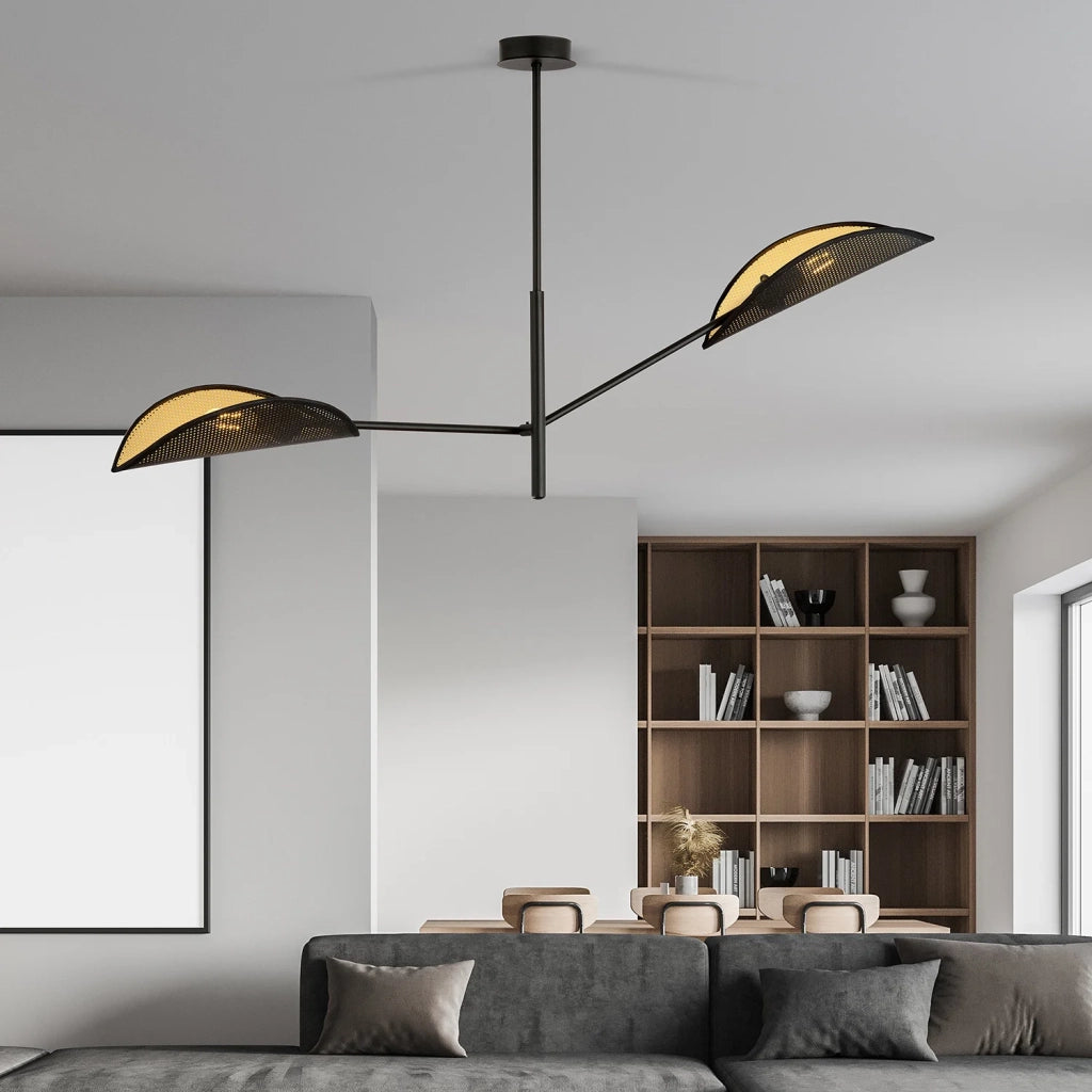Lampadario 2 Luci Eridano In Acciao Nero E Oro Con Bracci Mobili
