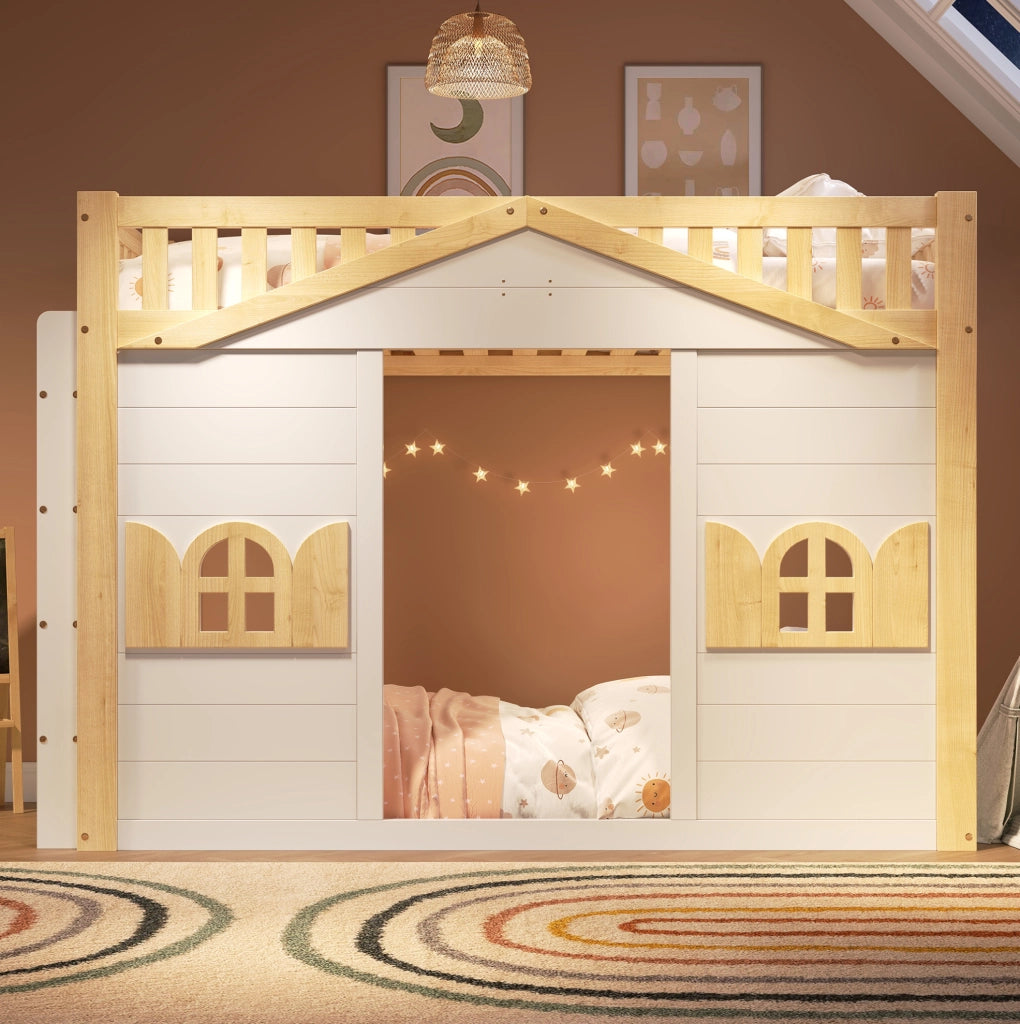 Letto a soppalco per bambini 90x200 cm in legno di pino e MDF; bianco