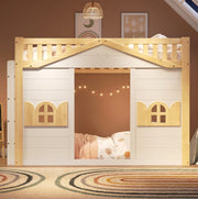 Letto a soppalco per bambini 90x200 cm in legno di pino e MDF; bianco