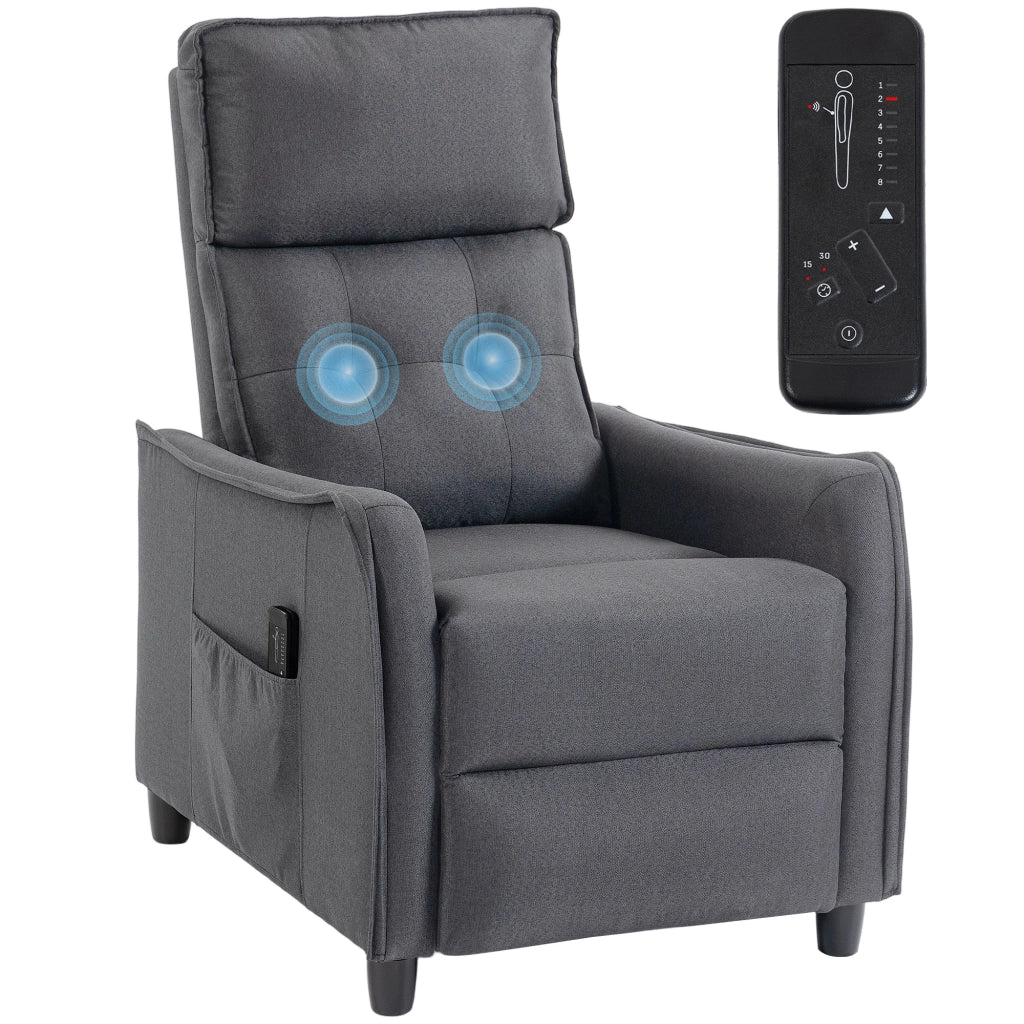 Poltrona relax reclinabile con massaggio vibrante ¨C Xylo ¨C tessuto effetto lino grigio con poggiapiedi