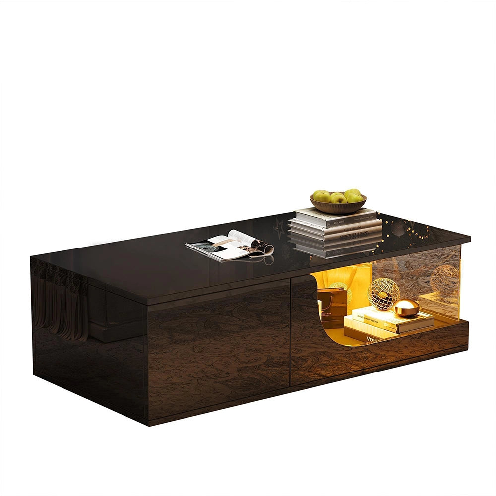 Tavolino design - Xylo - 100x50cm vetro temperato nero LED