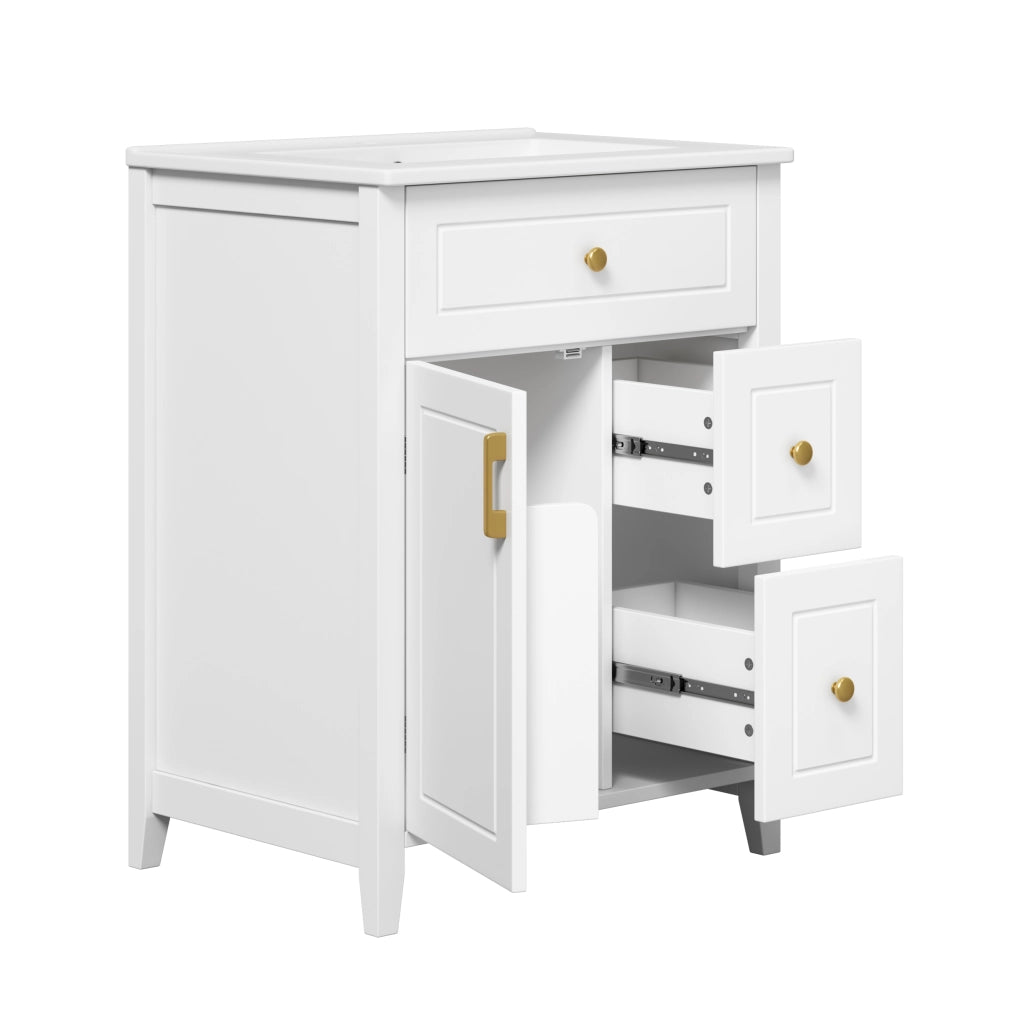 Mobile bagno con lavabo in ceramica; 2 cassetti; 1 anta e ripiano laterale; chiusura soft-close; bianco; 61×47×87 cm