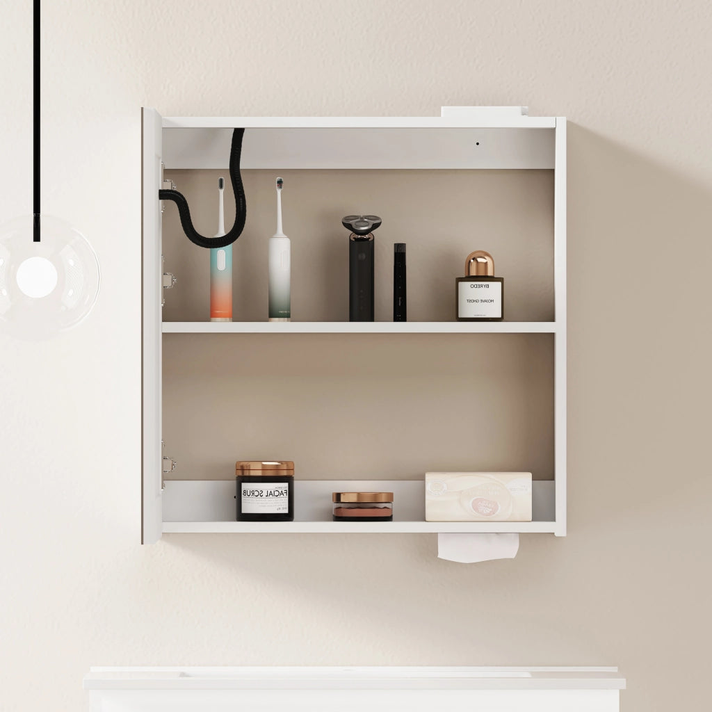 Armadietto a specchio con LED e vani contenitore da parete per bagno soggiorno moderno bianco 72 × 24,5 × 73 cm