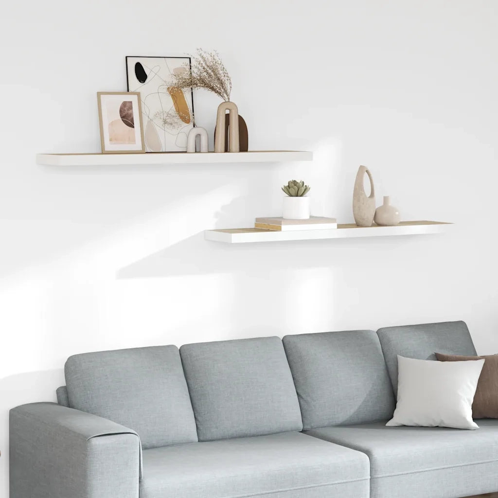 Scaffali a Parete 2 pz Rovere e Bianco 120x23,5x3,8 cm in MDF 326586