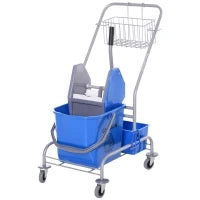 Carrello Pulizie Professionale con Cesto Sospeso, Ripiano, 25L Secchio Lavapavimenti con Strizzatore, Carrello Multiuso con Gancio per Hotel, Albergo e Ristorante, 72x49.5x95 cm, Blu