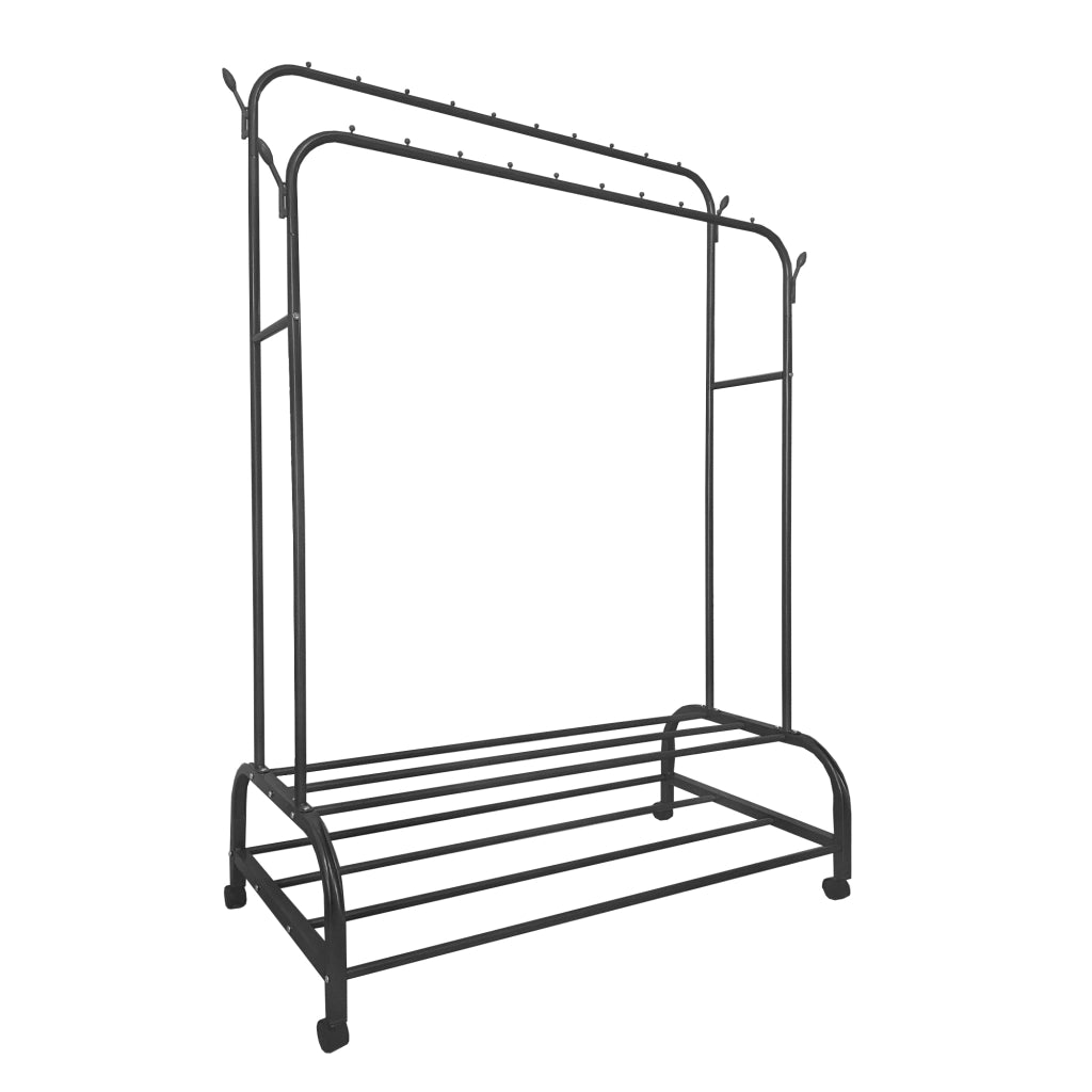 Appendiabiti Donkey Premium Maxi Giro 2 Stand Nyana Home 162x110x57 cm, 2 barre appendiabiti, 4 ganci laterali, 2 ripiani inferiori Nero.