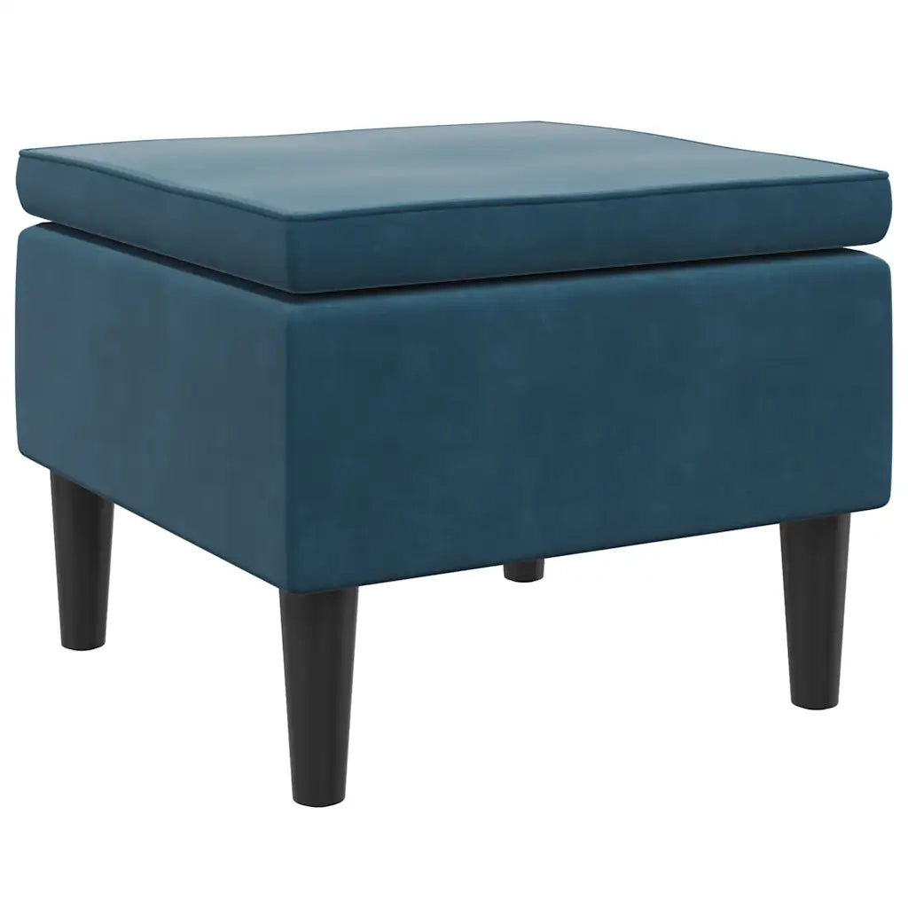 Poggiapiedi con Gambe in Legno Blu in Velluto 329435