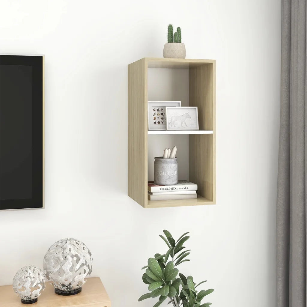 Mobile TV Parete Rovere Sonoma e Bianco 37x37x72 cm Multistrato 805476