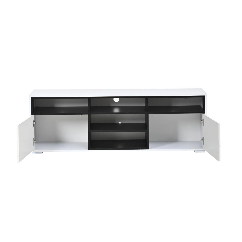 Mobile TV lucido, illuminazione a LED, in truciolato, 150 ¡Á 35 ¡Á 50 cm, bianco e nero