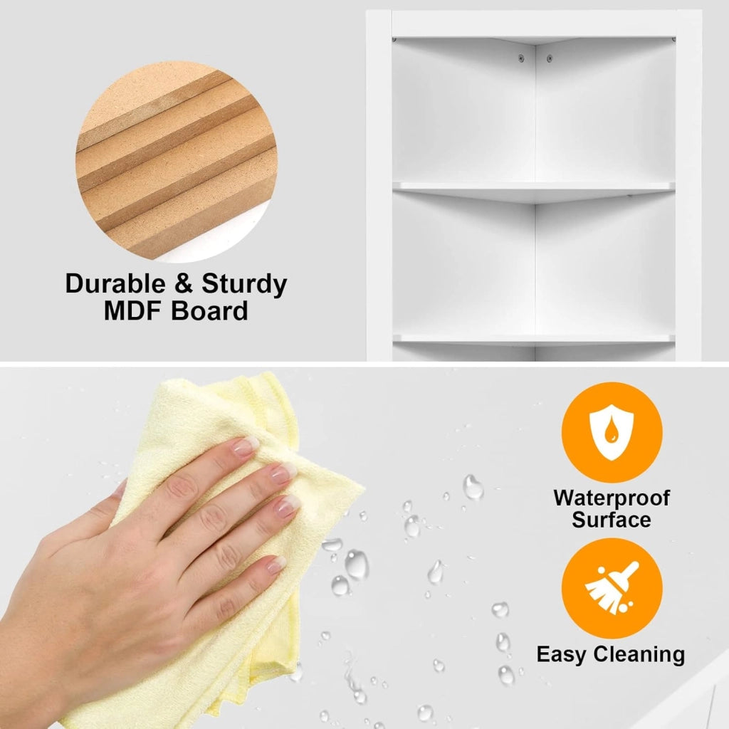 Mobile ad angolo, mobile da bagno indipendente con 3 ripiani aperti, mobile alto per bagno, camera da letto e soggiorno, mensola angolare 44 x 44 x 173 cm