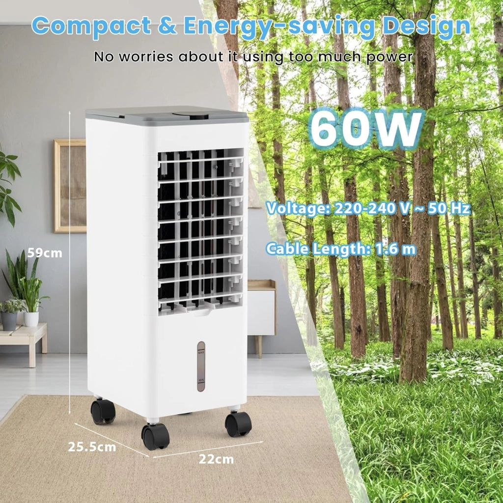 Ventilatore Condizionatore, 3 in 1 Ventilatore & Umidificatore & Raffrescatore, 3 Velocità, 2 Serbatoi d'Acqua, Timer 12H, Telecomando, per Salone, Camera da Letto, Ufficio (Grigio)