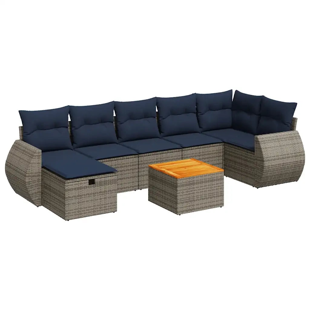 Set Divano da Giardino 8 pz con Cuscini Grigio in Polyrattan