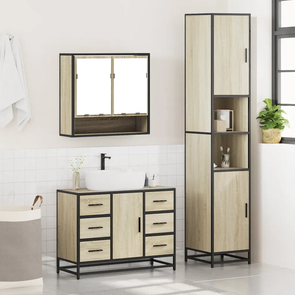 Set Mobili da Bagno 3 pz Rovere Sonoma in Legno Multistrato 3301111