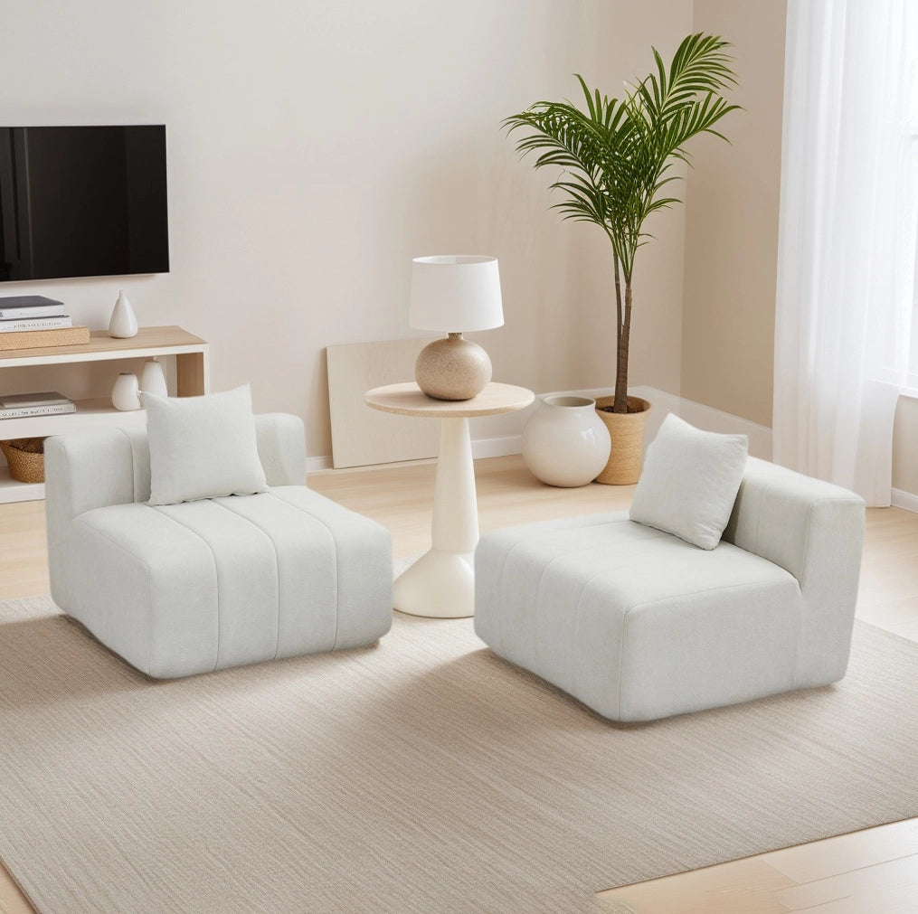Divano modulare in ciniglia beige con design a tasti di pianoforte e 2 cuscini