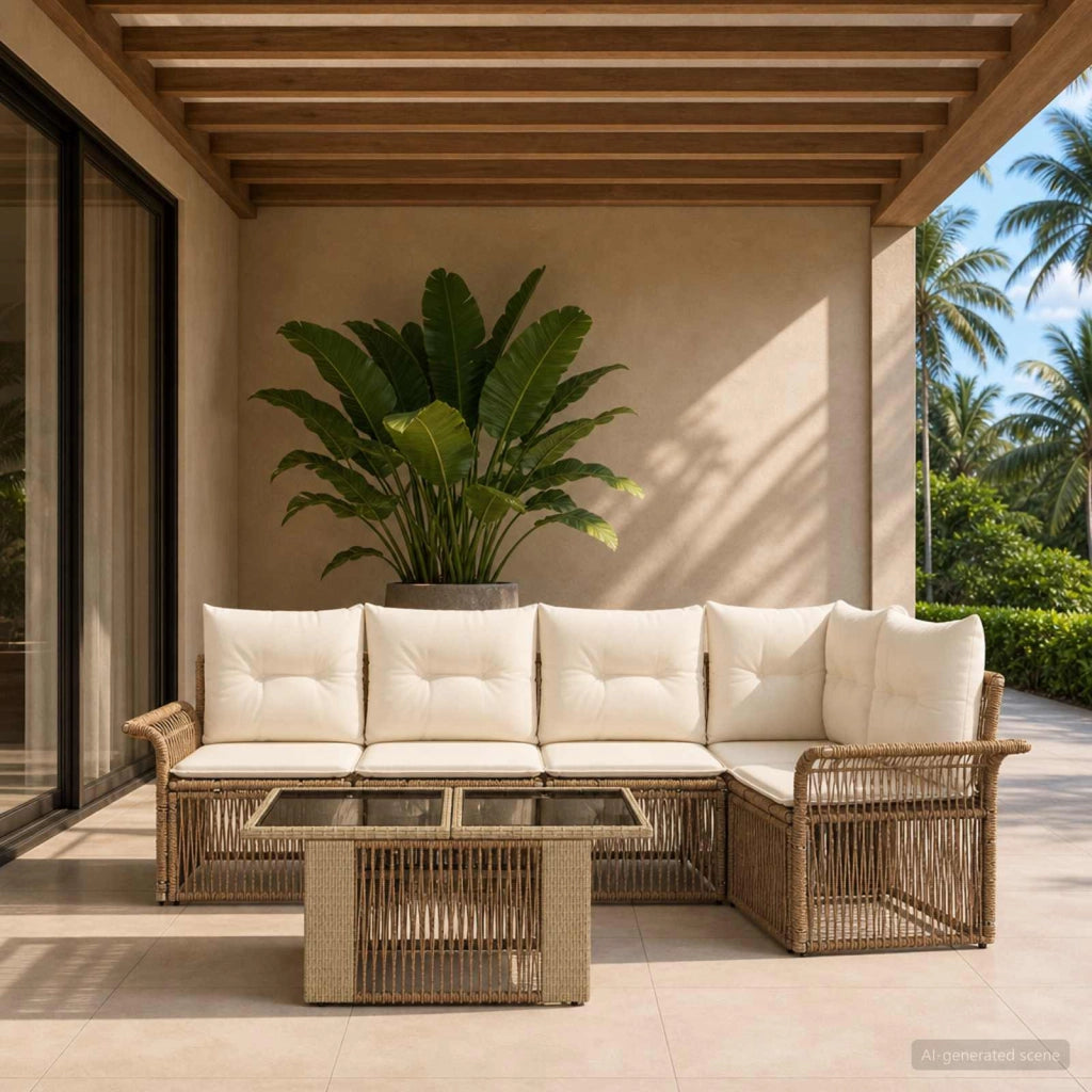 Set Divano da Giardino 6 pz Beige e Bianco Crema polyrattan 3436638