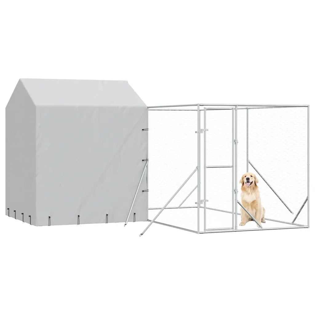 Cuccia Cani da Esterno Tetto Argento 4x4x2,5 m Acciaio Zincato 3190478
