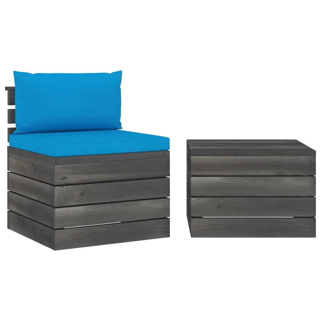 Set Divani da Giardino su Pallet 2 pz | Set Salotto da Giardino con Cuscini Massello Pino