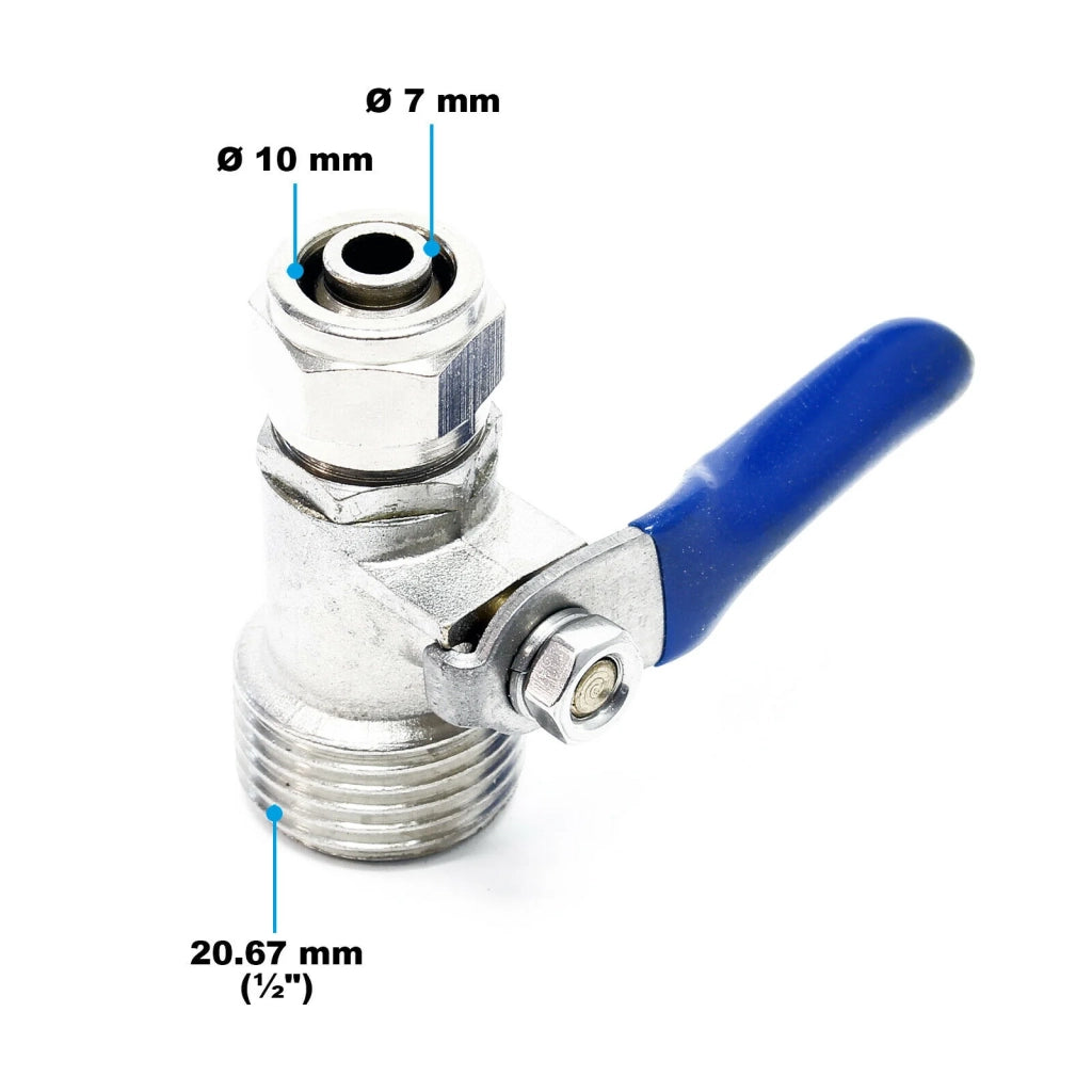 Valvola a sfera diametro 10 mm raccordo Jaco 20 mm (1/2") filettatura maschio oi 16_0001777