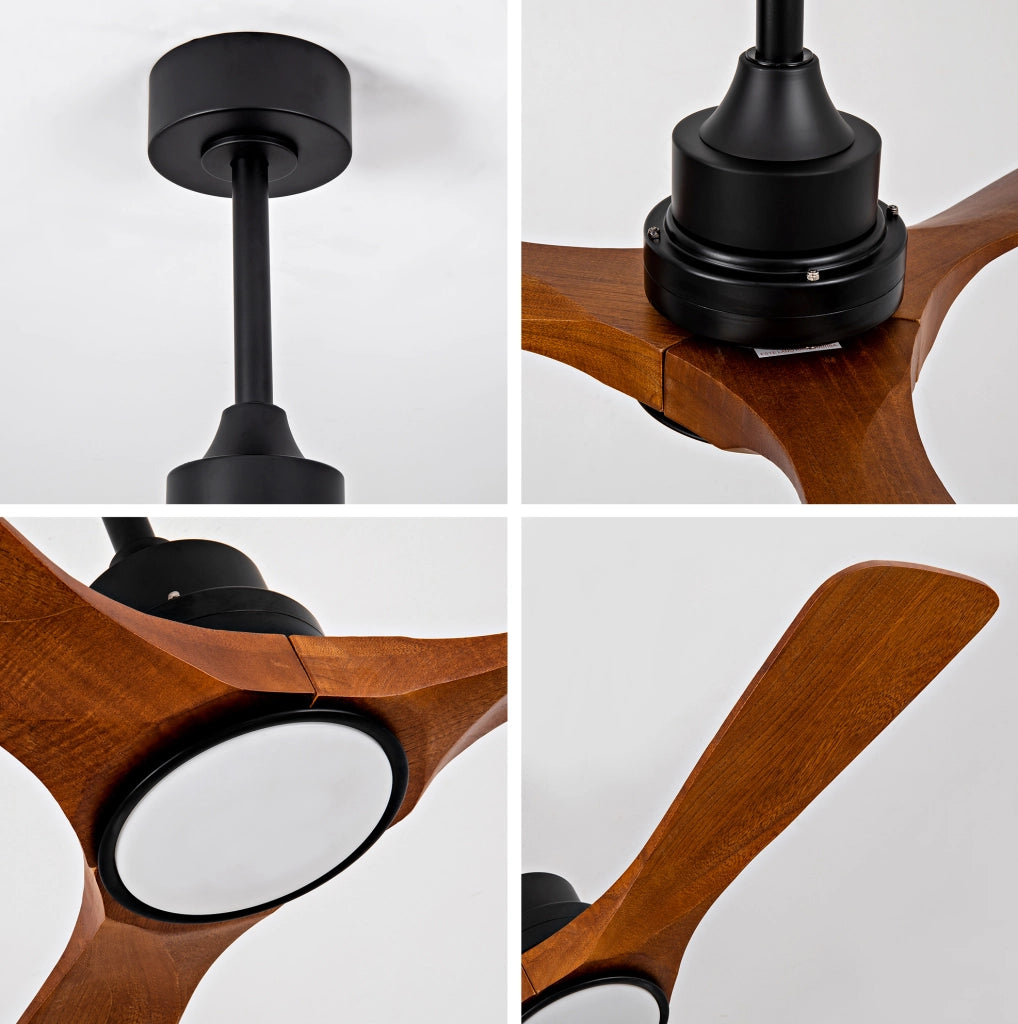 Ventilatore da soffitto con luce 42 pollici; 3 pale in legno noce; nero e noce scuro