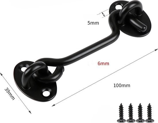 Haken per privacy per schermo per porta di garage, catena e chiusura per porta di garage, serratura per porta di garage, catena per porta di garage, kit per 2 pezzi, nero - 10 cm