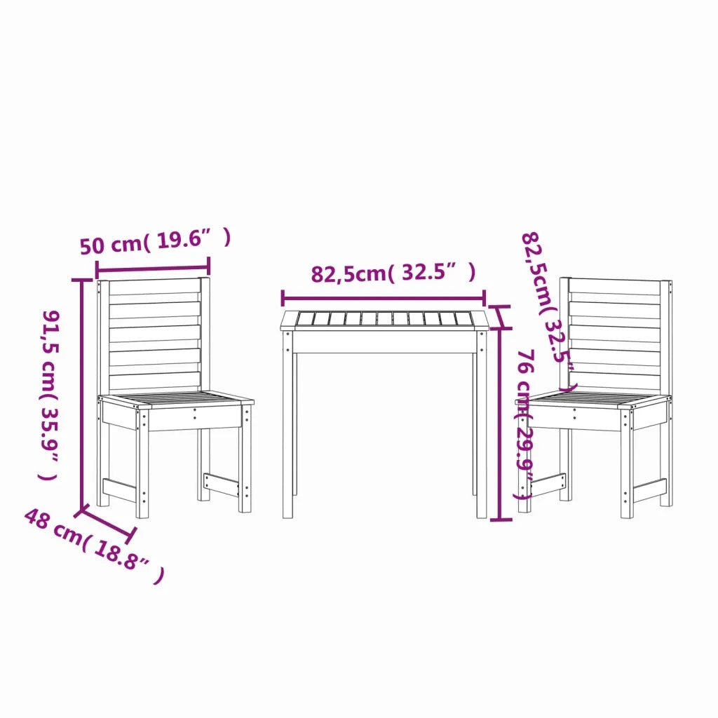 Set da Bistrot da Giardino 3pz Bianco in Legno Massello di Pino 3154672