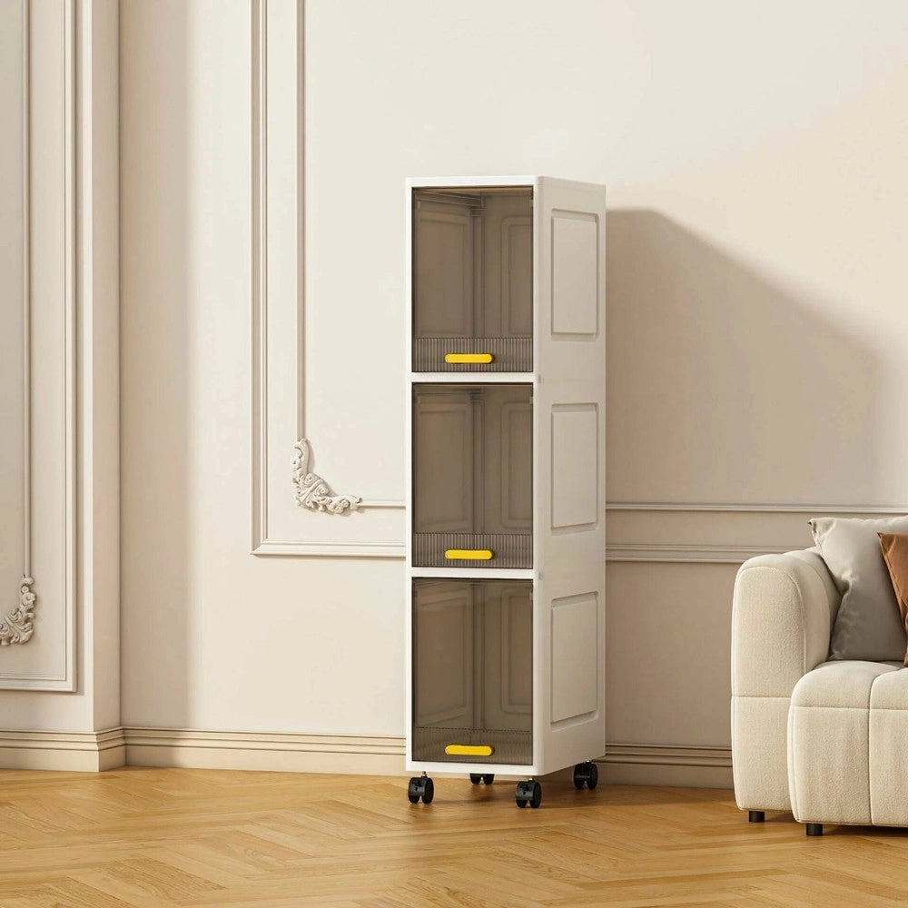 Trade Shop - Mobiletto A 3 Livelli Contenitore Portaoggetti Organizer A Colonna Stretto Con Ruote -