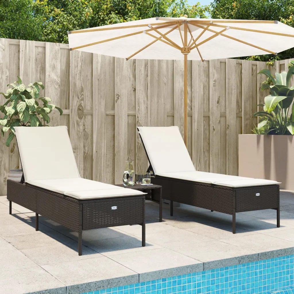Lettini Prendisole 2 pz | Sdraio da giardino | Lettino da sole con Cuscini Marrone in Polyrattan