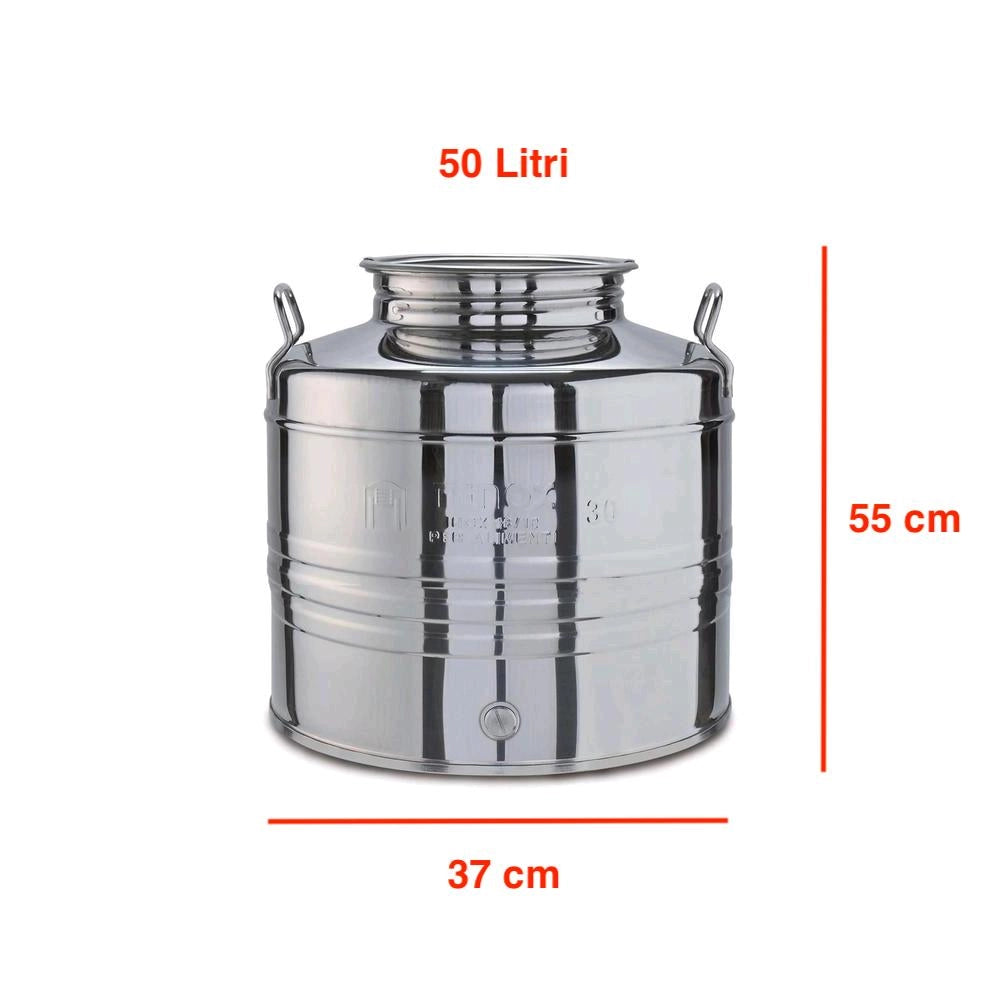 Contenitore Bidone Fusto In Acciaio Inox per Olio 50 Litri con Rubinetto