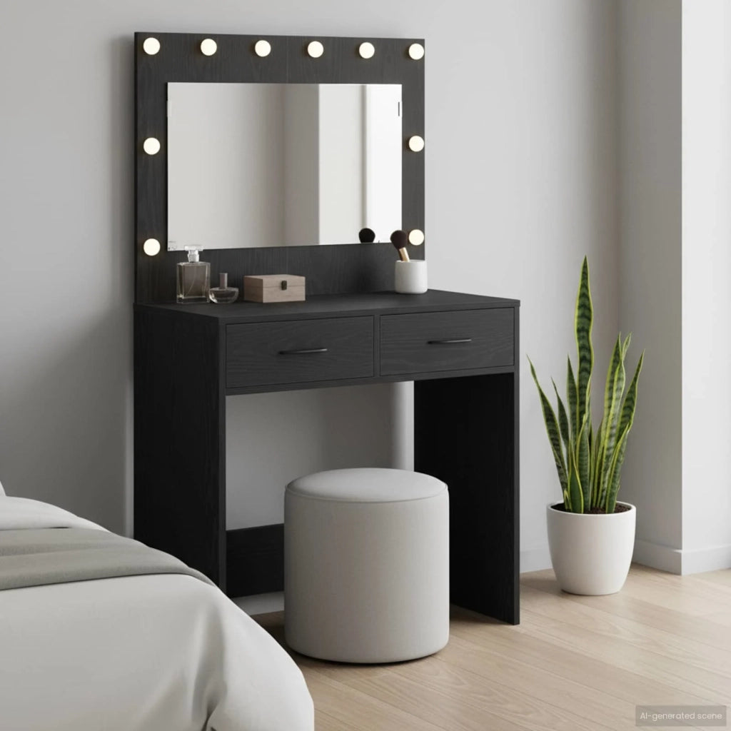 Tavolo da Trucco con cassetto Rovere Nero 78,5 x 41 x 135 cm 865029