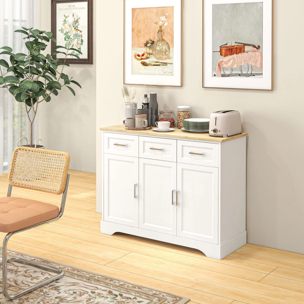 Credenza Moderna 3 Cassetti e 3 Ante 101x39x82 cm in MDF e Truciolato Bianco