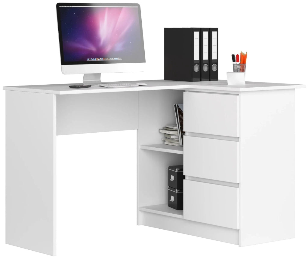 Scrivania angolare AKORD B16 Bianco 124 cm 3 cassetti 124x85x77 cm Modello a destra