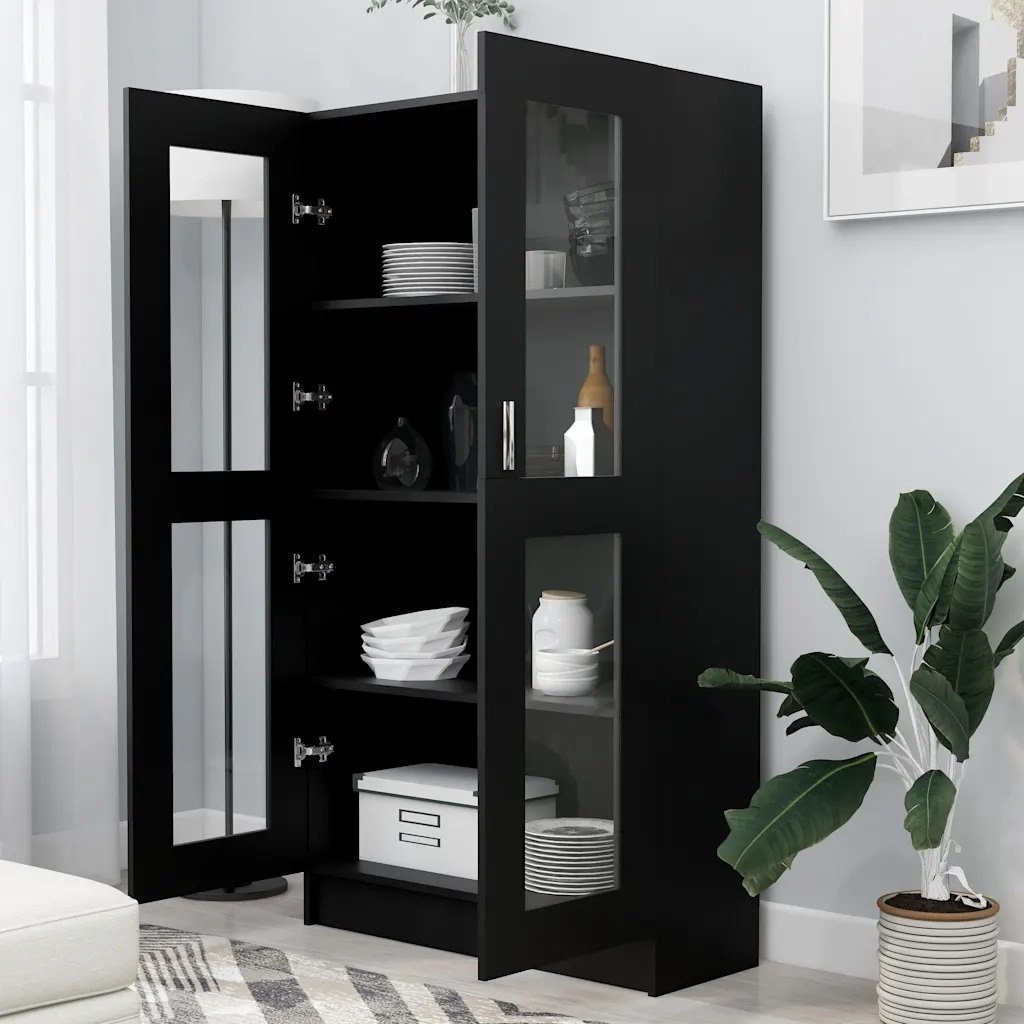 Armadietto con Vetrina Nero 82,5x30,5x150 cm Legno Multistrato 802760
