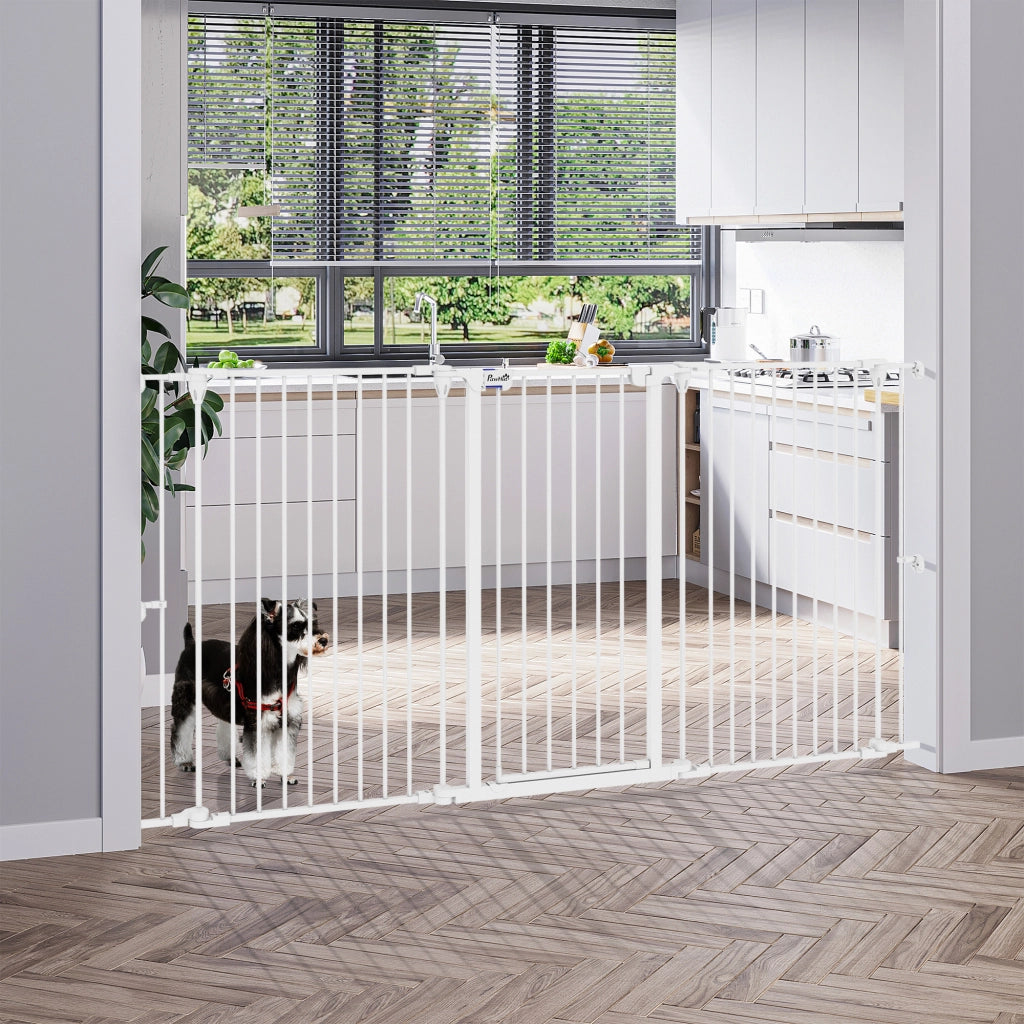 Recinto per Cani Pieghevole in Acciaio con 3 Pannelli ¨C zephmum ¨C Bianco 206x90 cm