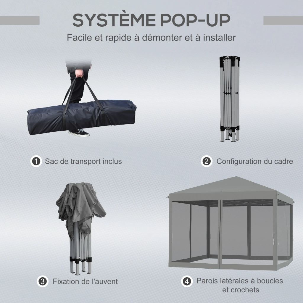 Tonnella pieghevole per giardino ¨C zephmum ¨C grigio 3x3m con zanzariere e sacco