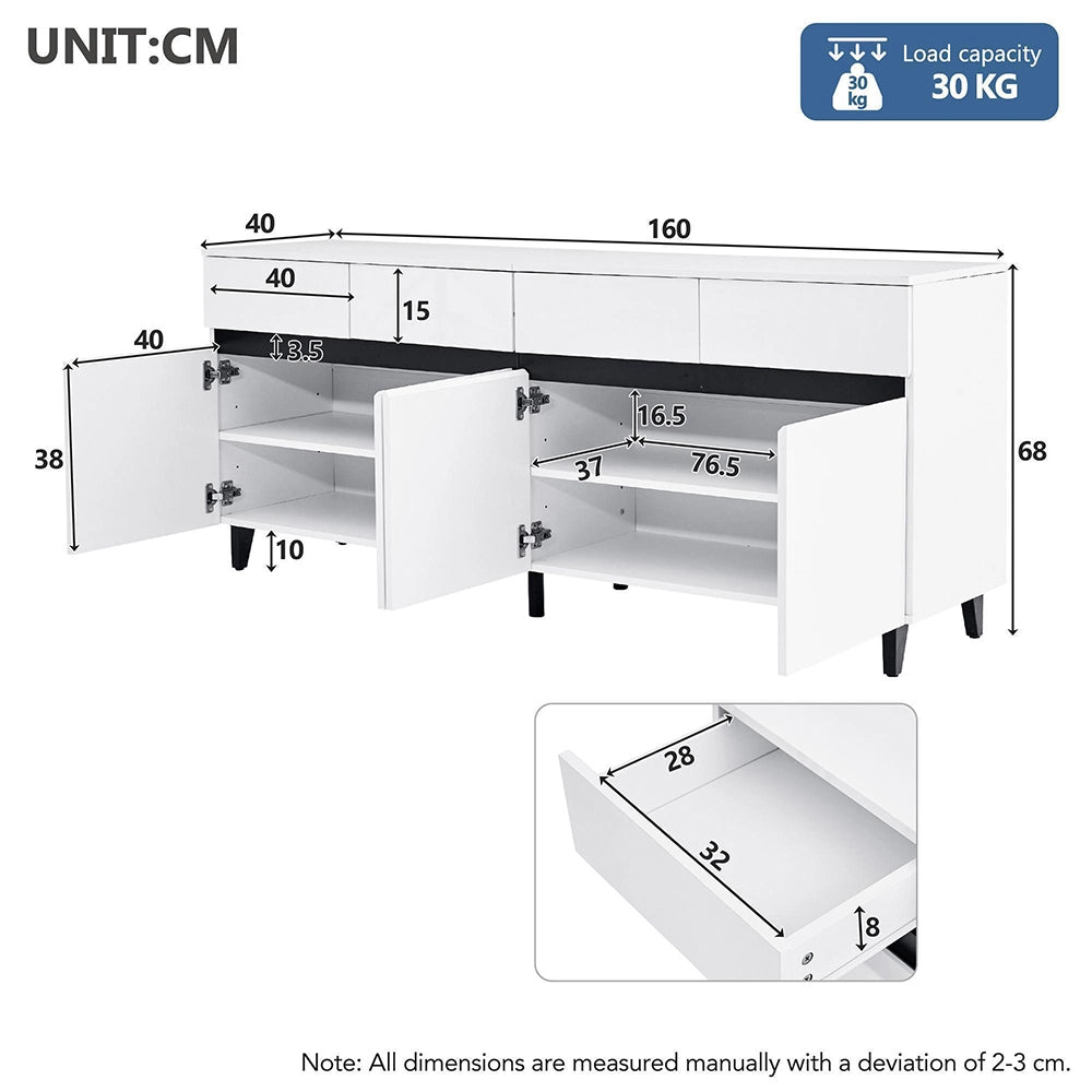 Credenza Lucida con Cassetti - Xylo - 4 Cassetti, 2 Ante e Ripiani Regolabili