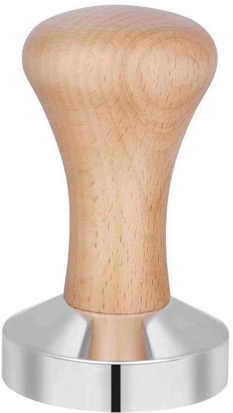 Tamper per Caffè a Mano con Maniglia in Legno, Stampa per Caffè in Acciaio Inossidabile, Tamper per Espresso, Massiccio e Pesante, Stile Barista - Color Cuoio