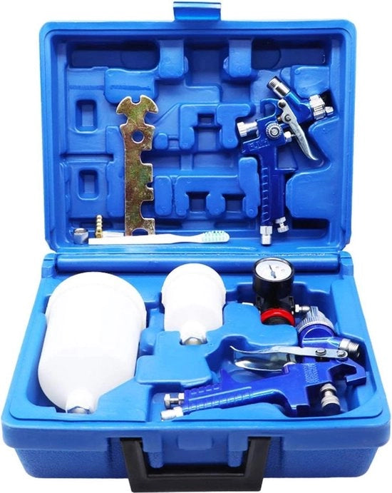 Kit di Sfogliazione HVLP - Set di Sfogliazione 0,8 MM e 1,4 MM - Kit di Pistola Spray Professionale - Bacinelle 125 ML e 600 ML - Con Manometro - Per Dipingere Mobili Automatici