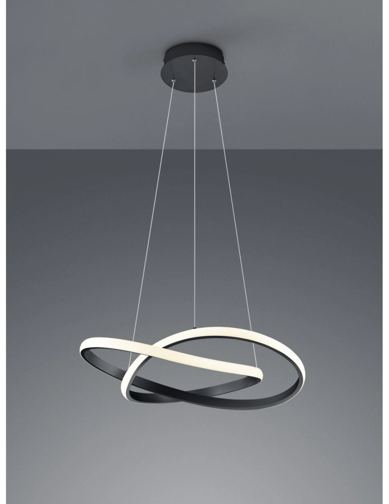 Sospensione Moderna Course Antracite Nero Led Dimmerabile 27W Ø60 cm Trio Lighting