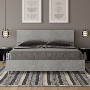 Letto Matrimoniale 160x200 cm con Rete e Contenitore Testata Dritta Demas Grigio