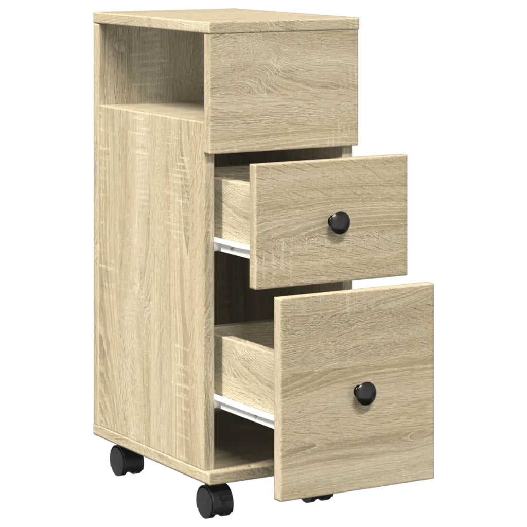 Mobile da Bagno | Armadio da bagno Stretto con Ruote Rovere Sonoma in Truciolato