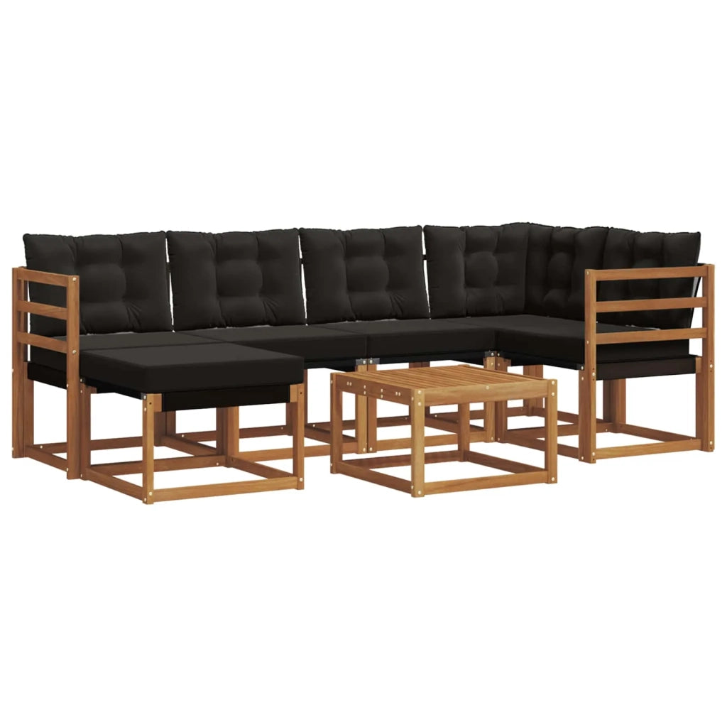 Set di divani da esterno con cuscino 7 pcs Naturale e Nero