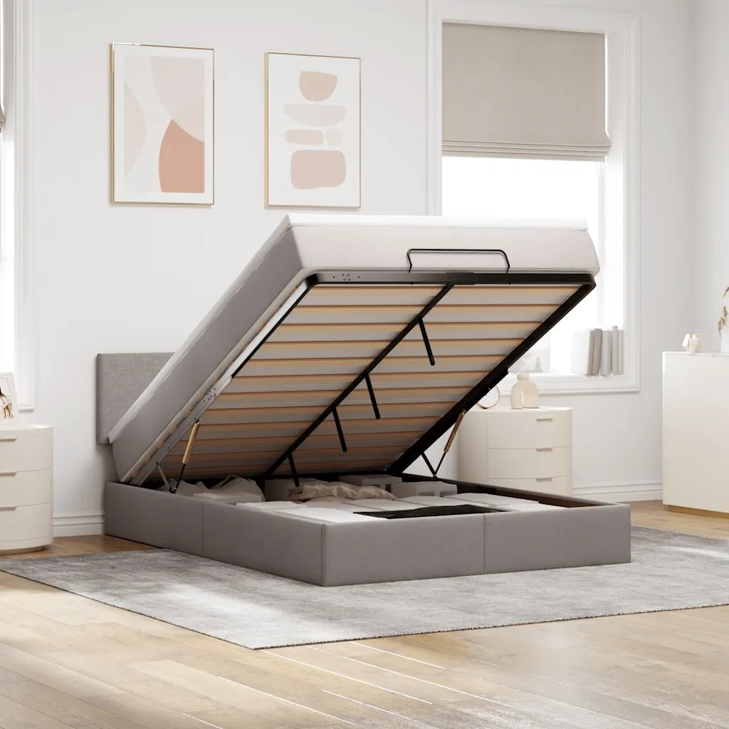 Pouf Letto con Materasso e LED Tortora 140x190 cm in Tessuto