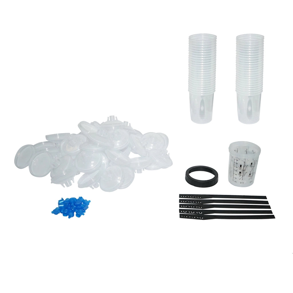 Set di 50 tazze di miscelazione per vernice da 400 ml con tappo filtrante da 125 micron per pistola per verniciatura