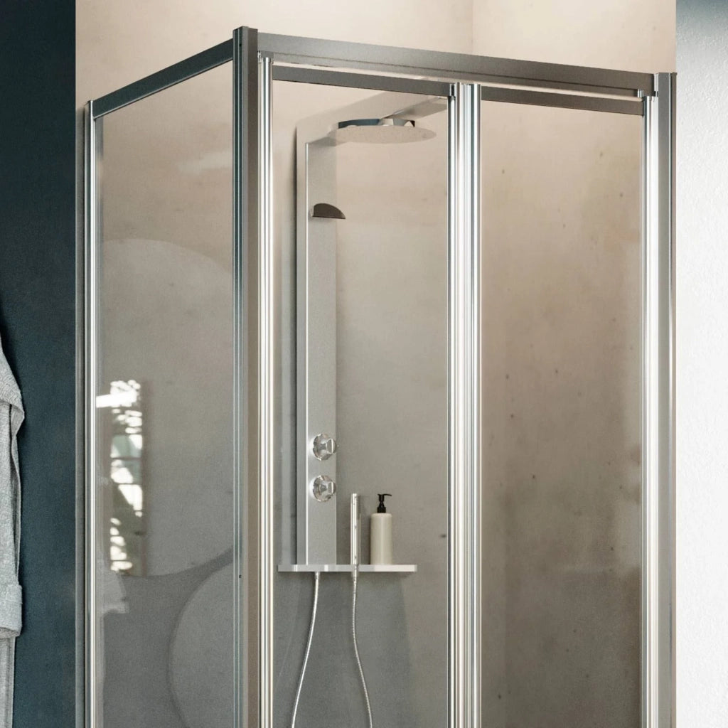 Box Doccia Angolare 75x80CM H198 Cristallo Trasparente Fisso+Saloon 2 Ante Battente 80 mod. West